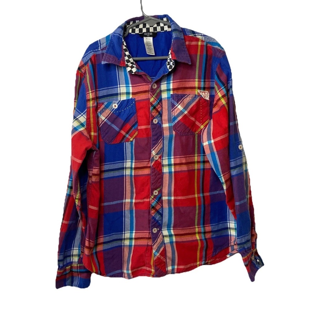 Guess Kids Boys‎ Multicolor Plaid Button Down Shirt Long Sleeve Size M 10-12